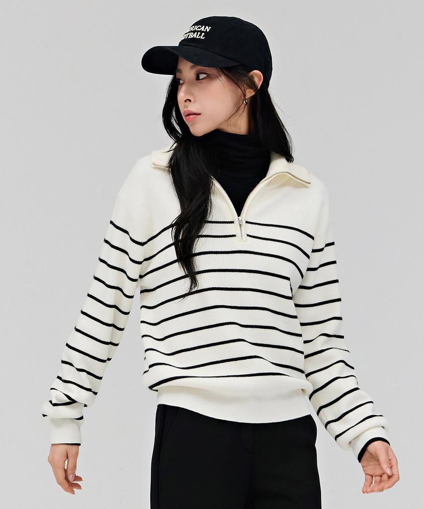 CHASECULT Women'S Half-Zip Striped Sweater - Ivory