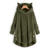 Women Button Coat SolidTops Hooded Pullover Loose Sweater Blouse Plus Size