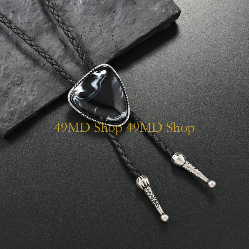 49MD Elegante Dreieckige Stein Bolo Krawatte Westliches Outfit Akzent für Männer Frauen Verstellbare Lederkordel Krawatte Schmuck Halskette