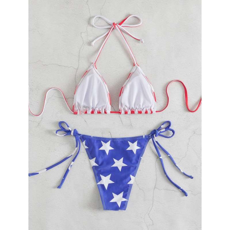 Europäische und amerikanische Badeanzüge Amerikanische Flagge Aufdruck Bikini Damen Neu Sexy Träger Geteilter Badeanzug Heiß verkaufende Bademode
