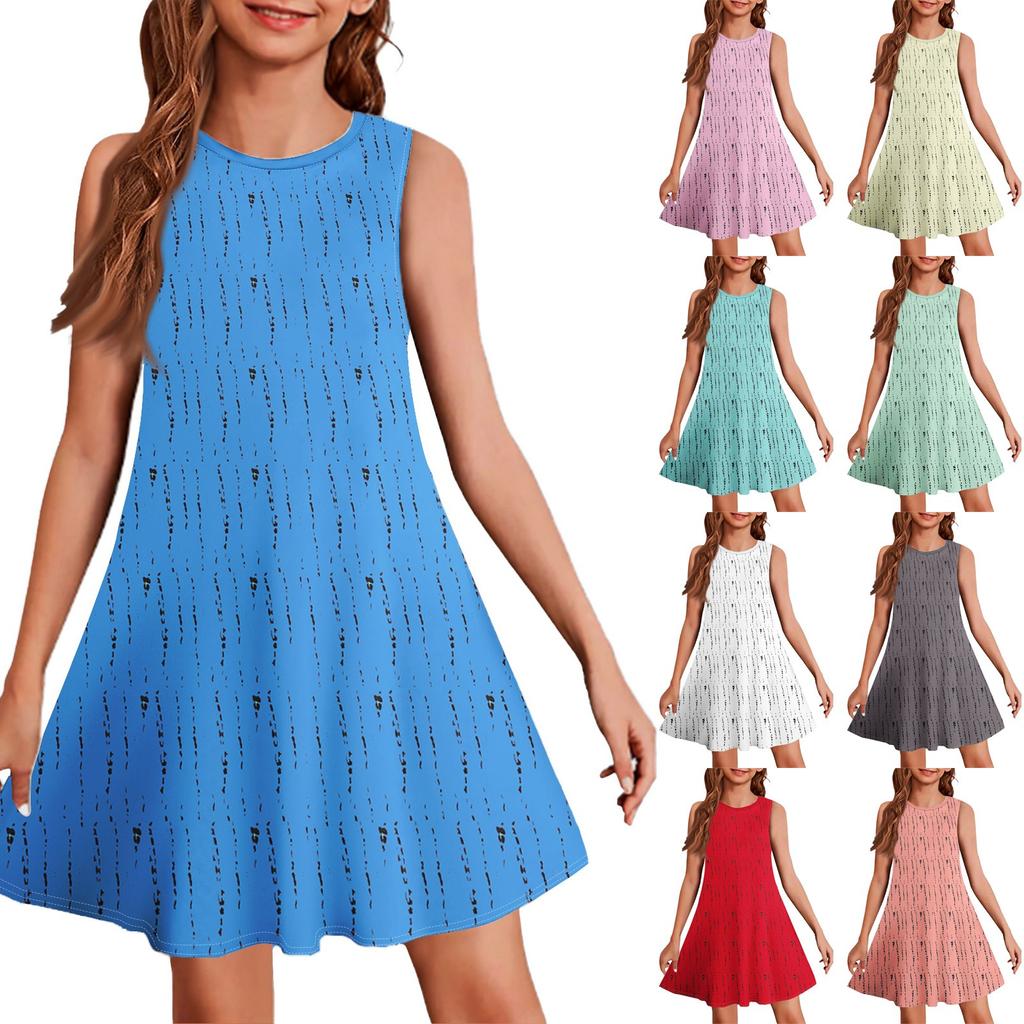 Girl Summer Dress Sleeveless Printed Color Casual Dress