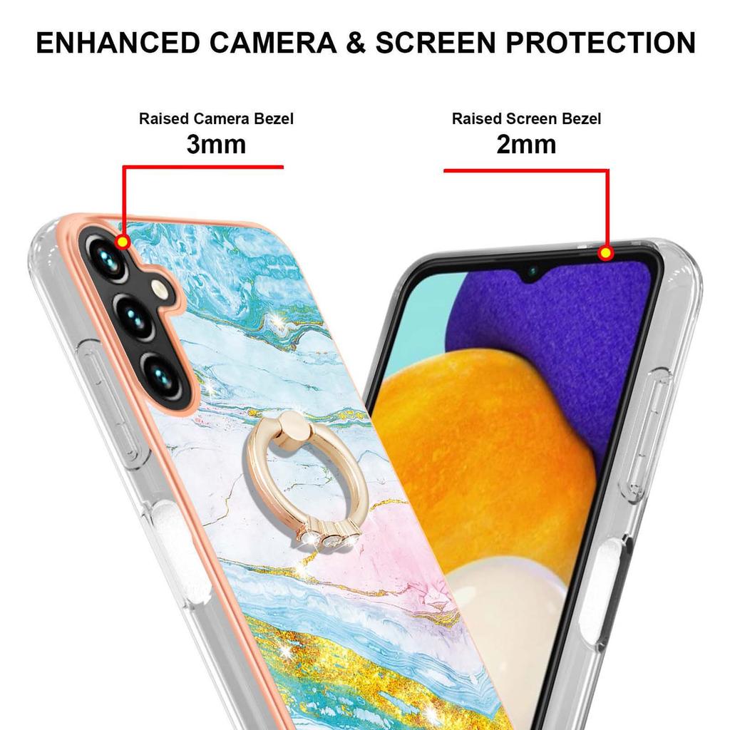 For Samsung Galaxy A35 5G Case with Ring Kickstand Marble Pattern Electroplating TPU Back Cover