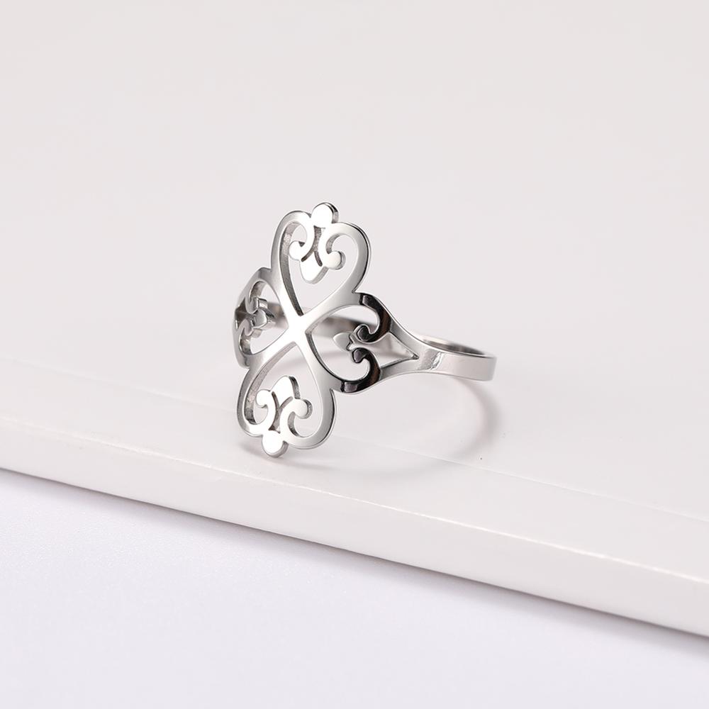 Women Vintage Flower Finger Rings Elegant Stainless Steel Rose Gold Casual Ring Anniversary Valentine's Day Gift