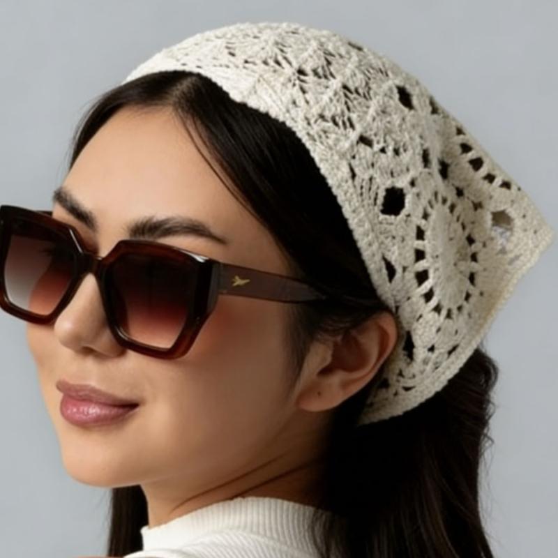 Women Crochet Triangle Head Scarf Handmade Lace Head Wrap Japanese Style Knitted Hollow Out Sweet Rural Style Hair Accessories