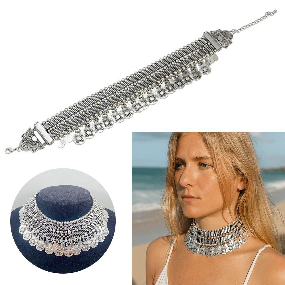 Geometric Shape Chunky Necklaces Alloy Boho Necklaces Afghan Turkish Necklaces Ethnic Jewelry