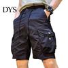 Men Cargo Shorts Elastic Waist Adjustable Drawstring Casual Straight Leg Beach with Reinforced Pockets Solid Color