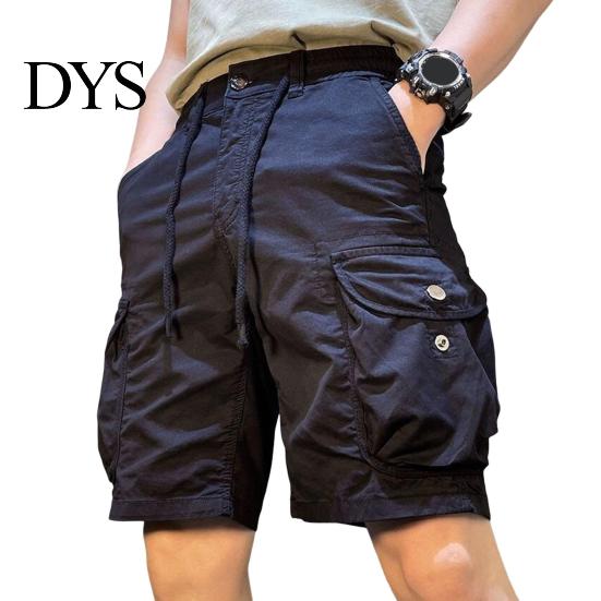 Men Cargo Shorts Elastic Waist Adjustable Drawstring Casual Straight Leg Beach with Reinforced Pockets Solid Color