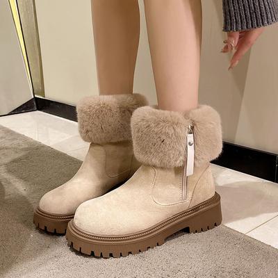 Winterliche runde Zehenpartie Übergröße Warme Plateau-Damenschuhe 2025 Neuheit Neu in Mode Gepolsterte Goth Fleecegefütterte Schneestiefel für Damen