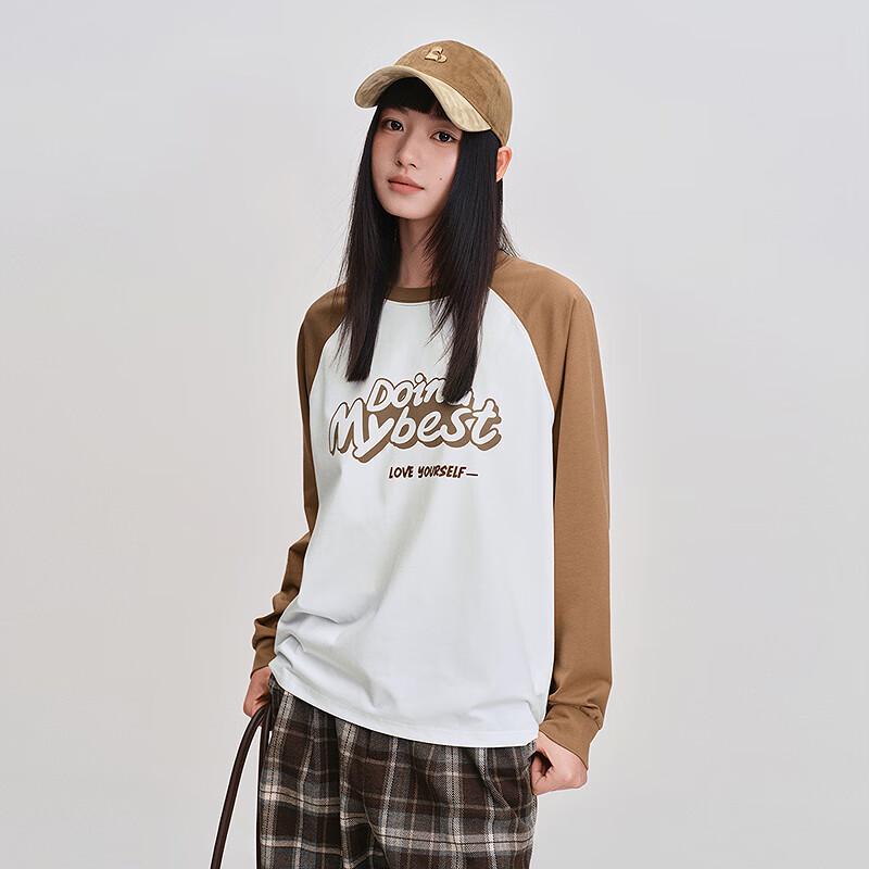 Ledin Letter Print Color Block Raglan Long Sleeve Tee S