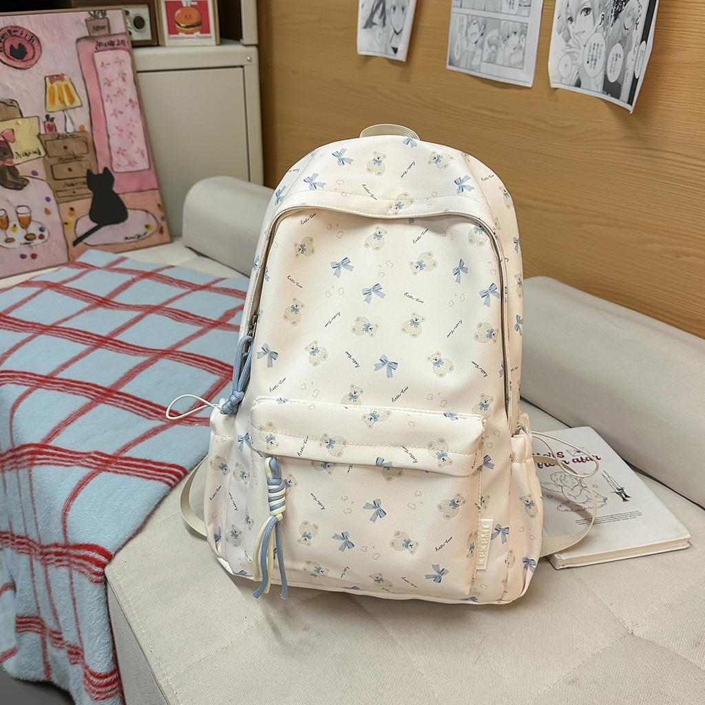 Niedlicher Rucksack mit Bärenaufdruck für Damen und Mädchen, Modischer Tagesrucksack für Schule und Reisen mit mehreren Taschen