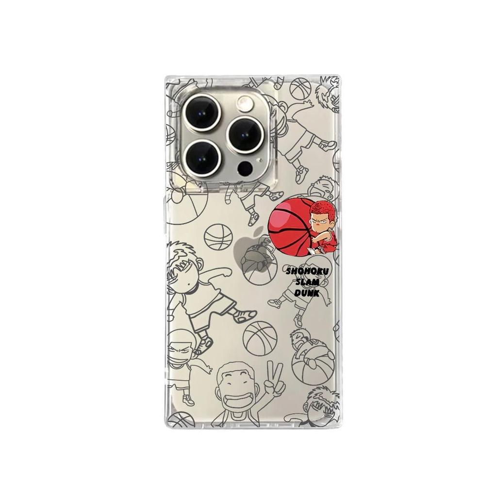 Průhledný čtvercový zadní kryt s trubicí Ochrana pro iPhone 14 Pro Max 11 13 15 Plus 12 16 ProMax Anti-Oxygen, Vzor SLAM DUNK