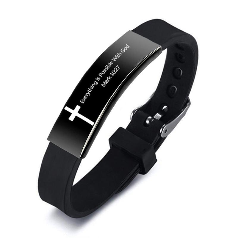 Brățară din oțel inoxidabil Biblia creștină de modă Brățară Cruce gravată Scriptura Psalm Brățări de cuplu Bijuterii religioase pentru bărbați și femei
