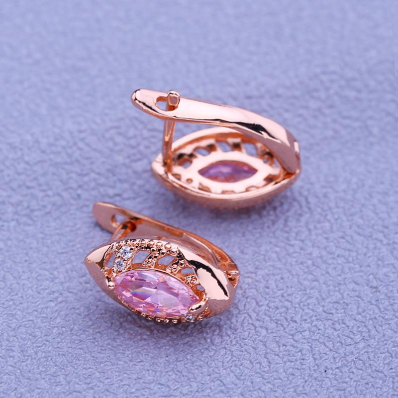 LSOOYH Klämörhängen Rose Gold Color Mode Örhängen För Kvinnor Ihåliga Rosa Cubic Zirconia Stud örhängen Smycken