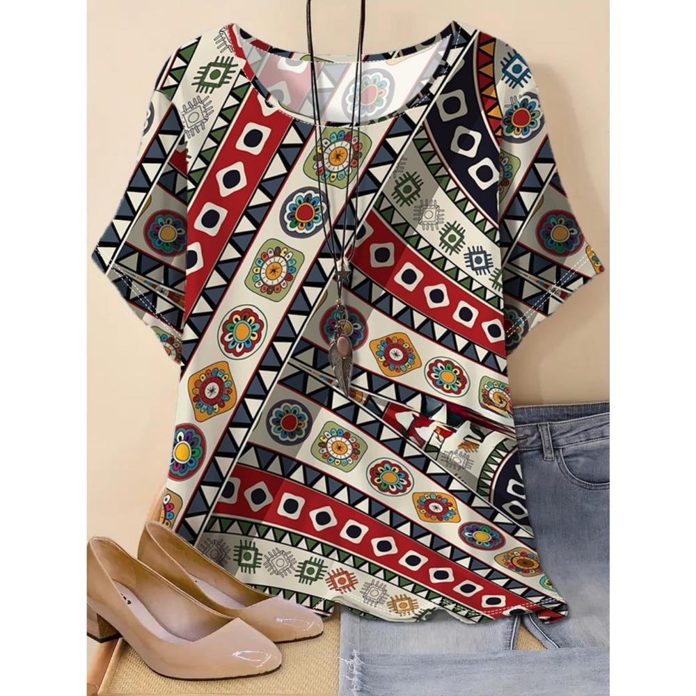 Fashionable loose women's T-shirt, printed casual women's top, summer clothing