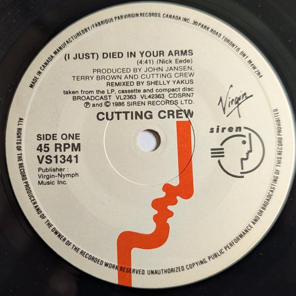 

7-дюймовая пластинка CUTTING CREW I Just Died In Your Arms VS1341 Virgin 1986 Канада Рок Б/у