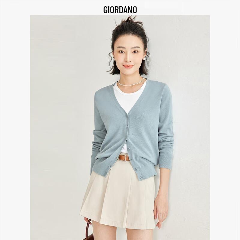 Giordano Women's Pure Cotton V-neck Knitted Cardigan