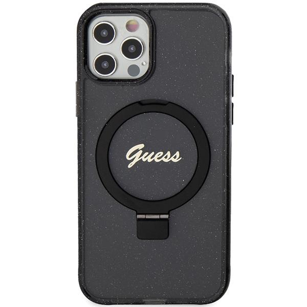 Guess Guhmp12Mhrsgsk Iphone 12/12 Pro 6.1 Black Hardcase Ring Stand Script Glitter Magsafe