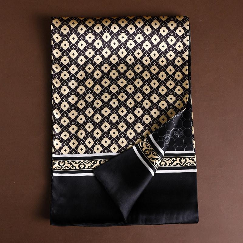 Black Mulberry Silk Men'S Scarf Imitation Silk Silk Scarf Plaid Men'S Middle-Aged And Old Scarf Spring, Autumn And Winter Thin