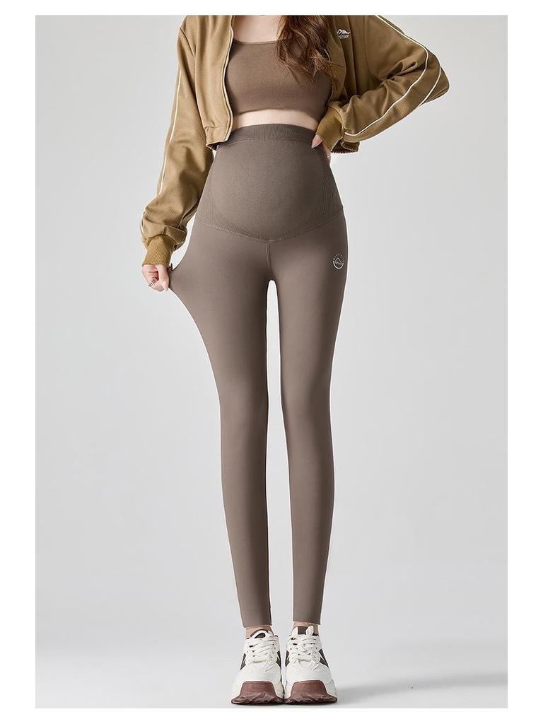 Colanți de maternitate cu căptușeală de lână, model rechin, gri închis - Suport abdominal și ridicare șolduri, pentru toamnă/iarnă, pantaloni de yoga pentru sarcină