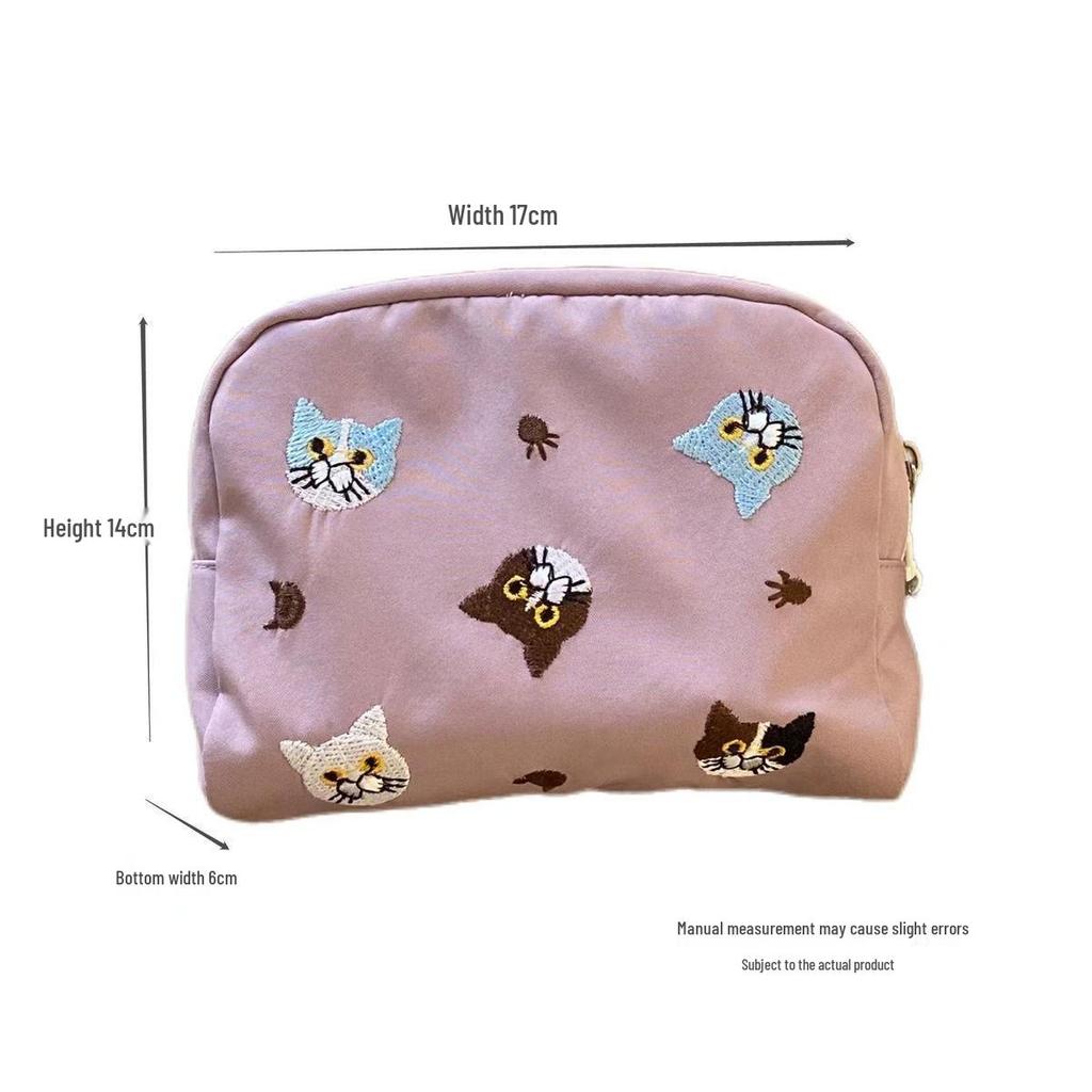 Niedliche Make-up-Tasche mit großer Kapazität und Katzenstickerei
