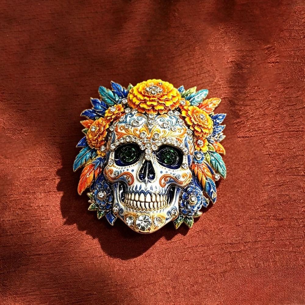 Blumiges Design Totenkopf Brosche Emaille Blumiger Totenkopf Abzeichen Anstecker Halloween Revers Anstecker Feiertag