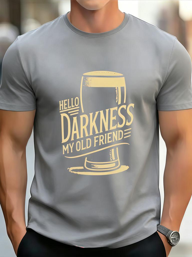 Camiseta Gráfica Unisex de Algodón de Manga Corta Retro Cerveza Oscura Hola Oscuridad Mi Viejo Amigo Top Casual para Beber Para Amante de la Cerveza Hombres Adultos