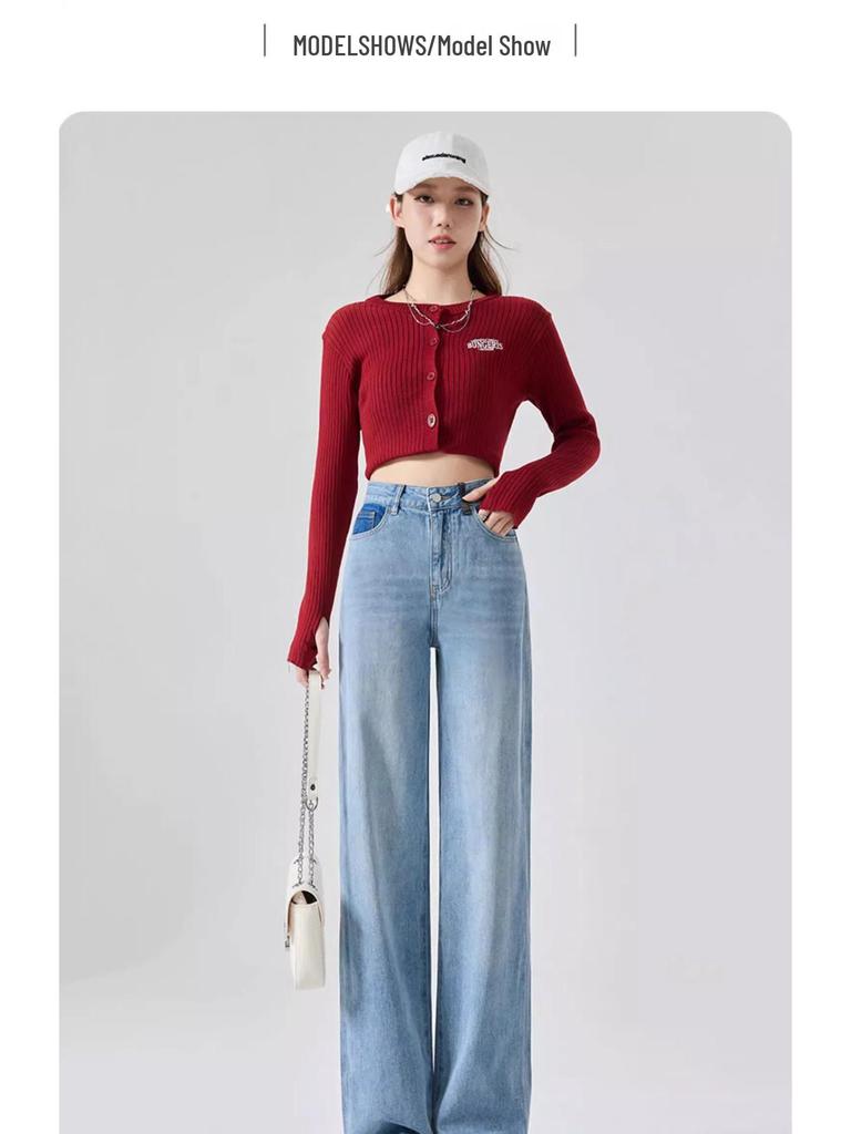 Women's High Waist Wide Leg Jeans - 2025 Spring/Autumn Retro Slim Fit Straight Leg Pants