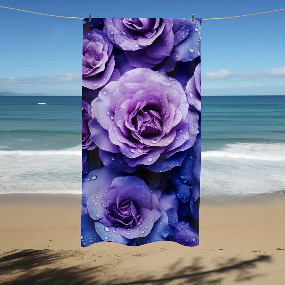 

Purple Rose Water Drop Print Beach Towel Quick Dry Microfiber Sand Free Absorbent Washable for Pool Travel Summer W40*H60(CM)