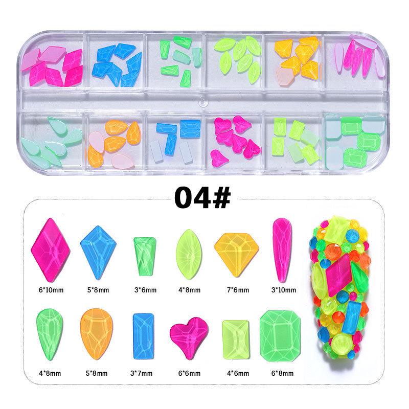 12 Strass per unghie colorati Diamanti di dimensioni miste AB Flatback Lucido Cristallo 3D Glitter Gemme Decorazioni per unghie Strass