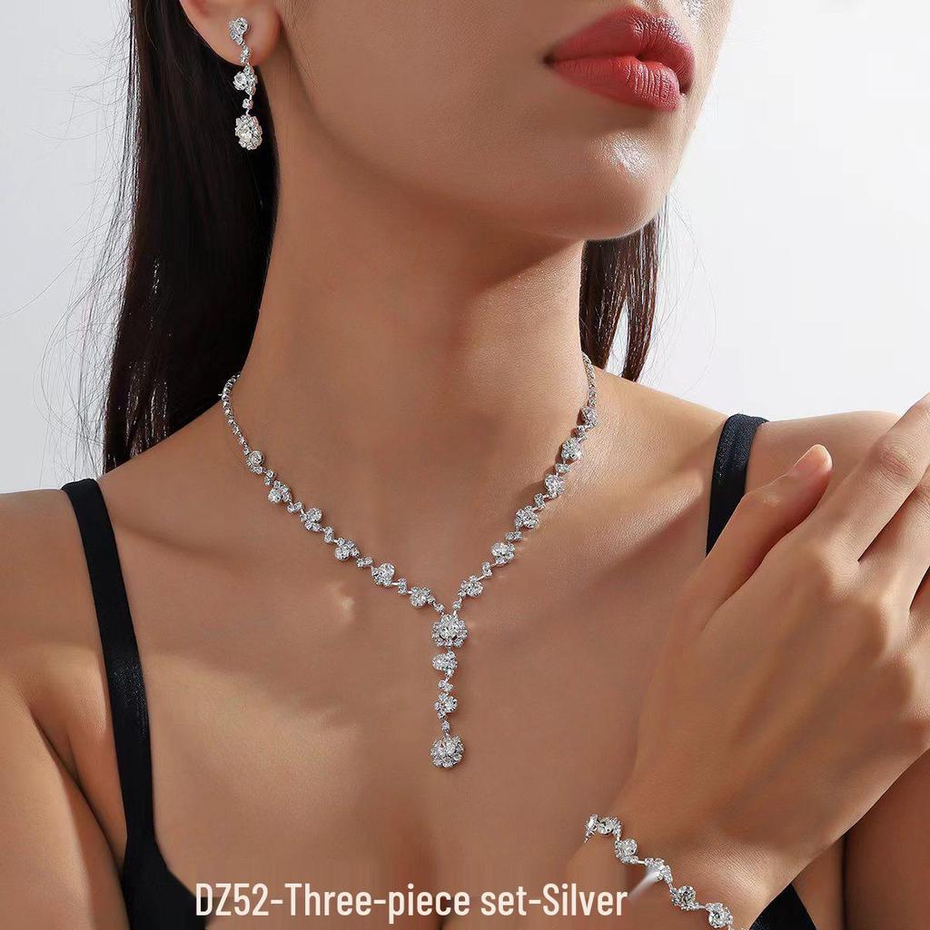 Pink Diamond & Multi-Color Gem Jewelry Set: Necklace, Earrings, Bracelet Trio for Weddings.