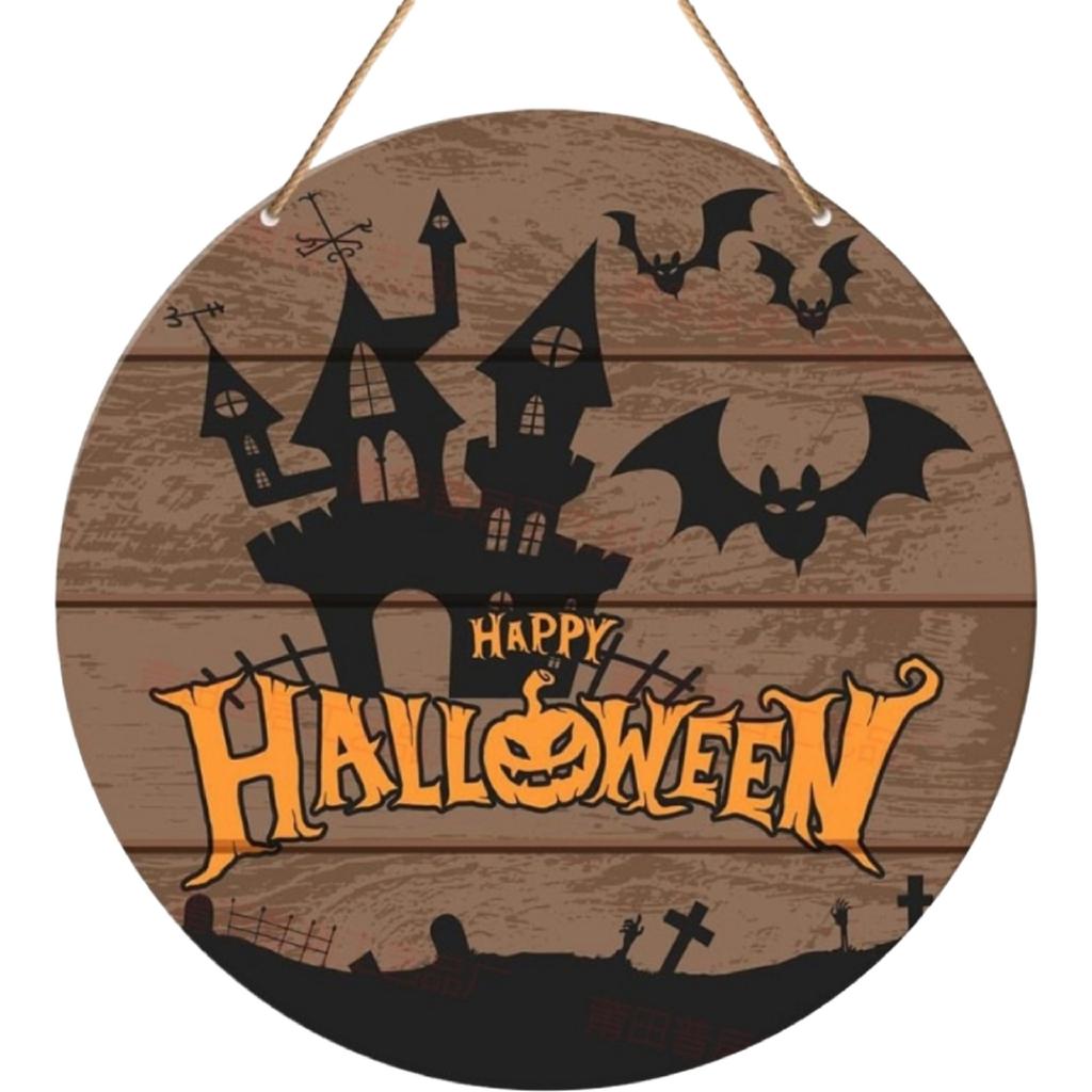 Wooden Hanging Halloween Sign Party Decoration Ghost Design Wall Ornament Rustic Style Door Plaque for Seasonal Indoor Outdoor Use