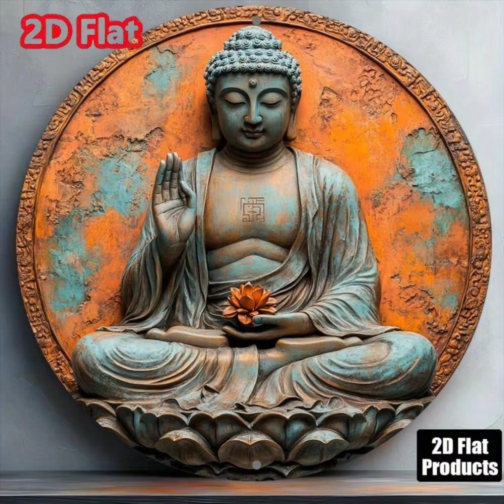 Decorazione Murale in Latta Buddha Vintage per Casa Ufficio Bar Caffè