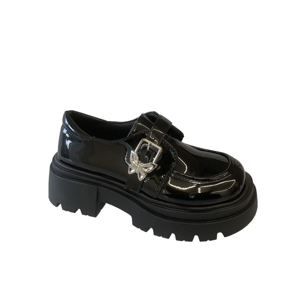 British style small leather shoes women's loafers single shoes thick heel platform spring and autumn fashion round head new height-increasing Japa