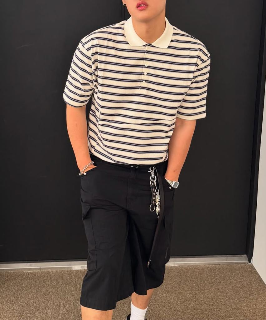 INTEMPOMOOD Glitch Stripe Collar T-Shirt_Ivory