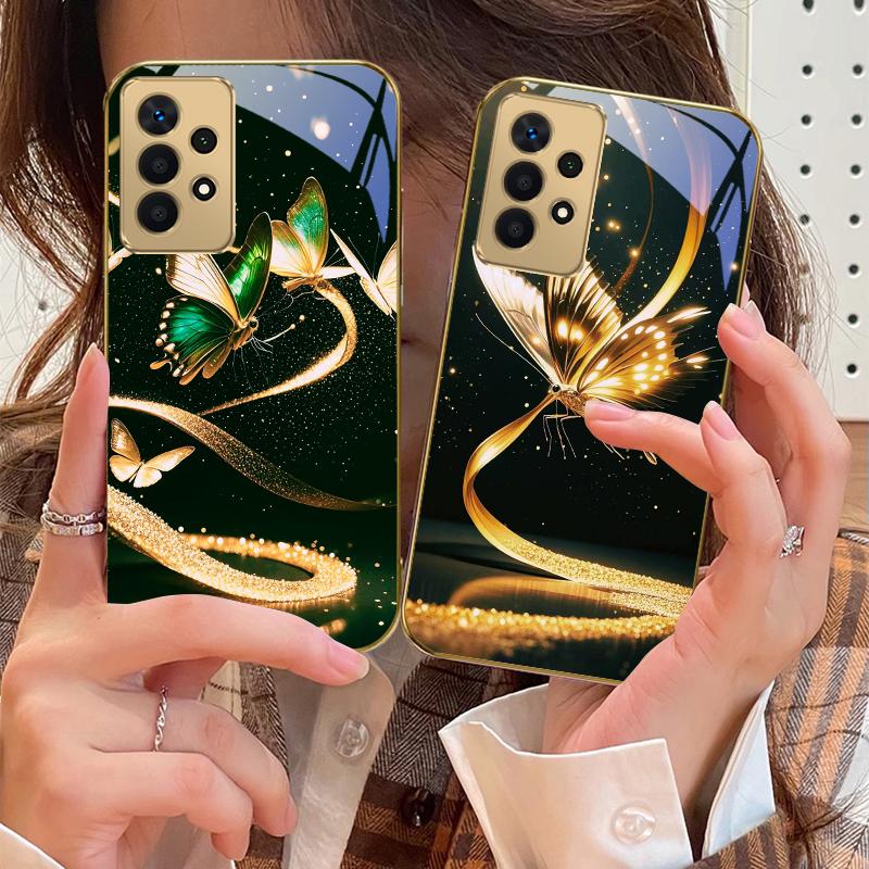 Wickelndes goldenes Licht Für Samsung A 01 52S A04 A05S A10 A12 13 22 23 24 36 42 M02 Note 10 20Ultra 8 9 Goldene Glas-Handyhülle