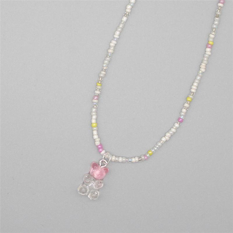 Nuova Boemia Coreana Amante Colorato Orsetto di Gomma Ciondolo Girocollo Resina Multicolore Perline di Riso Collana per Donne Ragazze Regali