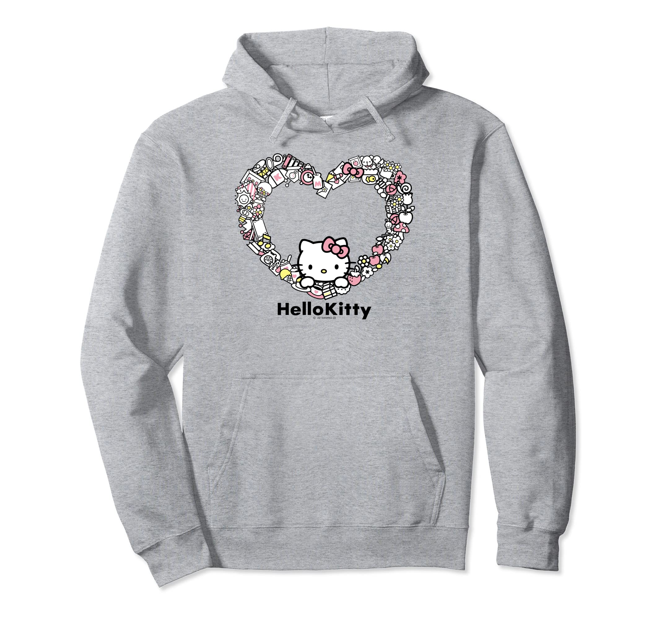 

Худи с сердечком в американском стиле Hello Kitty серый