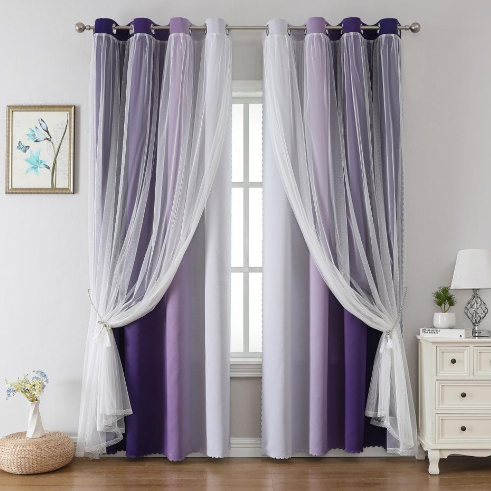 Gradual Change Printed Blackout Curtains Plus Lace Yarn Double Layer Temu