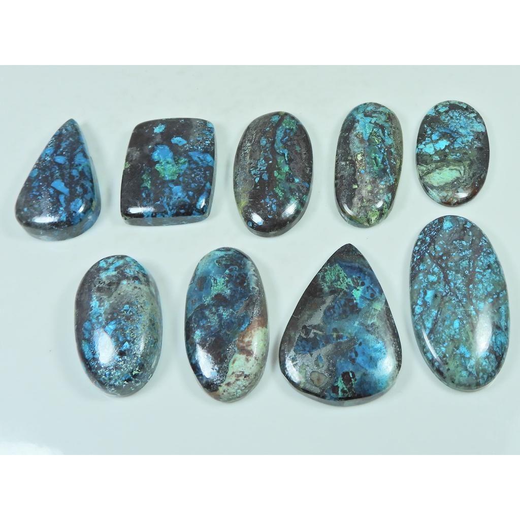 290Cts. Natural Shattuckite Mix Shape Cabochon Loose Gemstone 09 Pcs Lot C-3916
