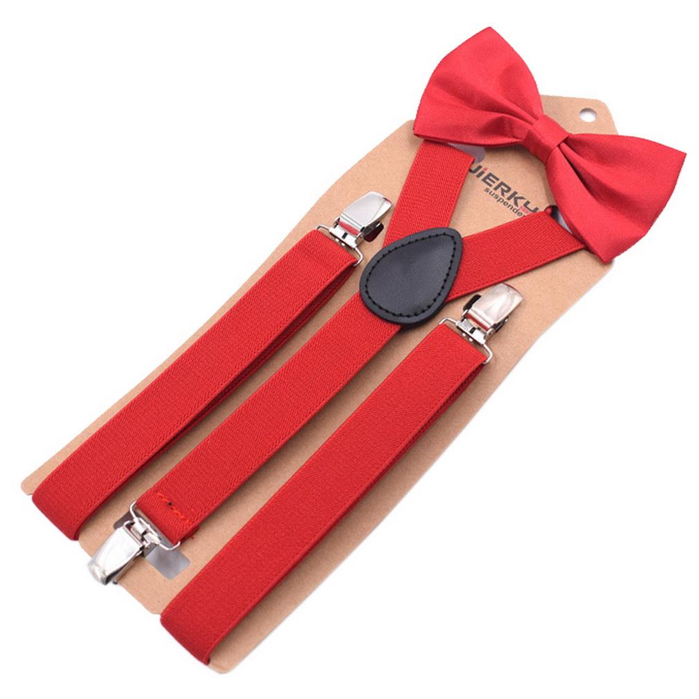 Unisex Bow Tie & Suspenders Set, 3 Clips Adjustable Elastic Braces for Casual & Formal Occasions