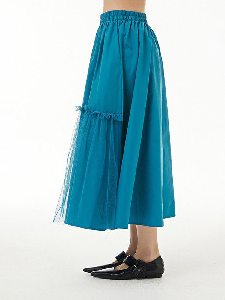 Xitao Personality Irregular Mesh Patchwork Skirt Contrast Color WMD5413