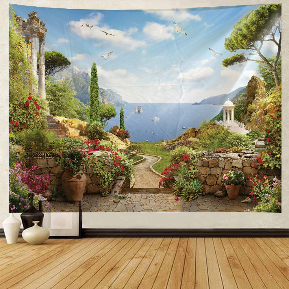 Spiaggia nordica Bellissimo paesaggio Arazzo decorativo Mare albero di cocco Appeso a parete Arazzo Art Déco Decorazioni per la casa