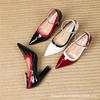 Sharp pointed, thick heel, color blocked, light mouthed work high heels