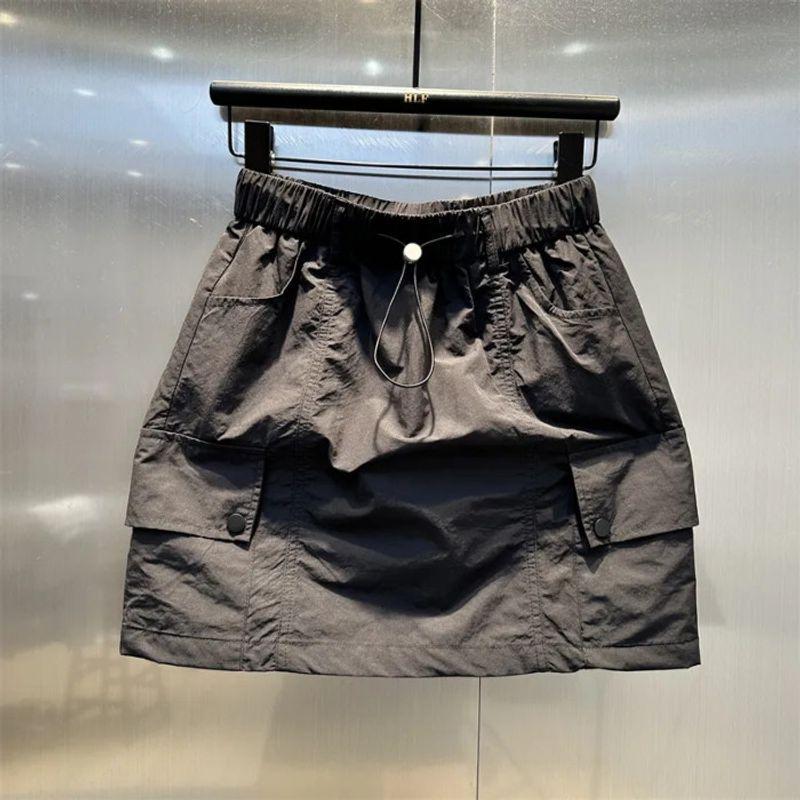 Summer New Drawstring Design Multi-Pocket Workwear A- line Skirt Loose Slim Looking Casual Easiest for Match Exposure-Proof Skirt