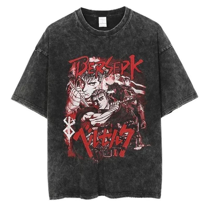 Berserk Anime Clothing Guts Graphic Print Tee Men Women Short Sleeve Tshirts Harajuku Male Washed Cotton Vintage Manga Tshirt