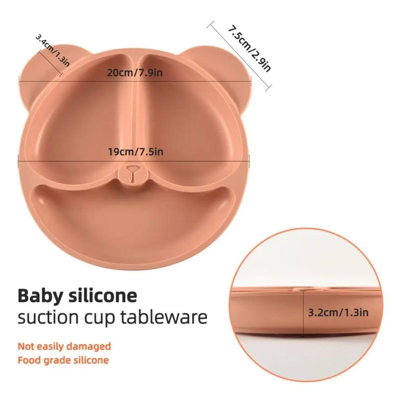 1pc 20x20x3cm Cute Bear Baby Food Supplement Tableware - Food Grade Silicone Suction Cup Dinner Plate Fall-proof Food Bowl