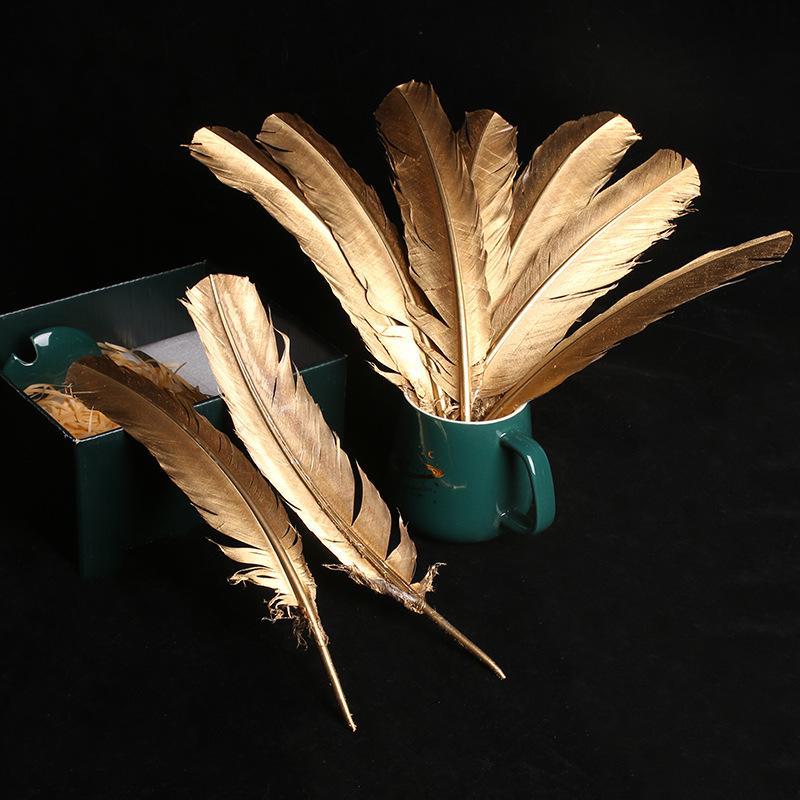 DIY Feather Jewelry Accessories: Large Floating Gold Feather, Small Straight Knife, Spray Gold Gradient Feather