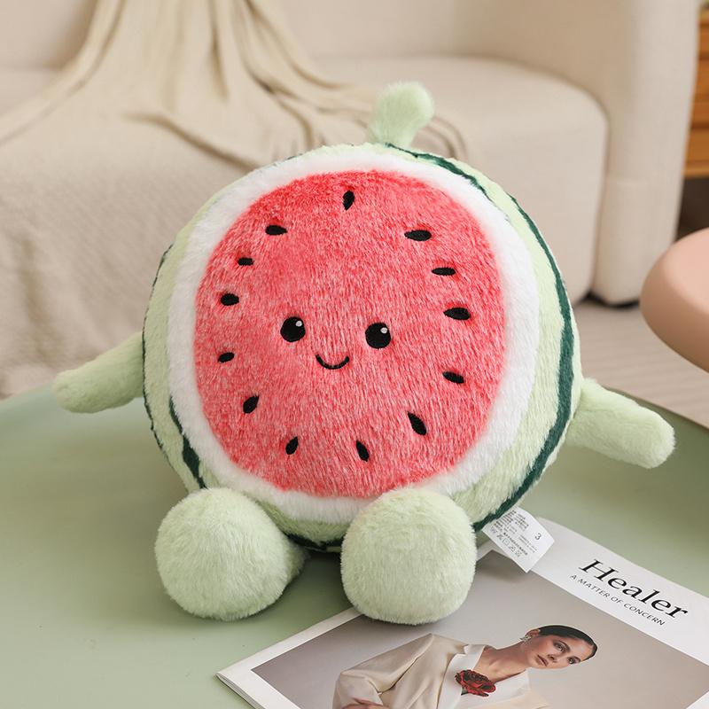 Peluche Forme Melon Humanoïde Semi-Ronde Coussin Support Tête Souriante Jambes Et Bras Décoration Canapé Cadeau