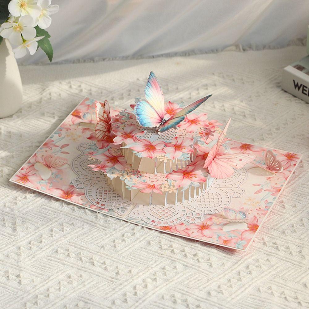 New 3D Pop-Up Cards Foldable Butterfly Flowers Birthday Greeting Card Elegant with Envelope Birthday Cards Surprise Gift