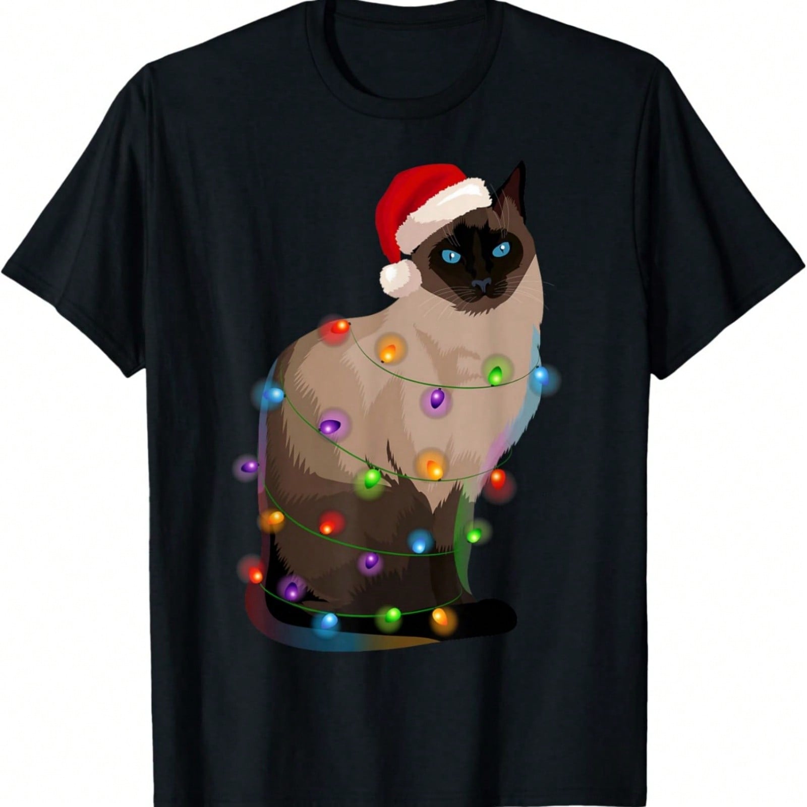 Siamese Cat Christmas Lights Xmas Cat Lover T-Shirt S разноцветный
